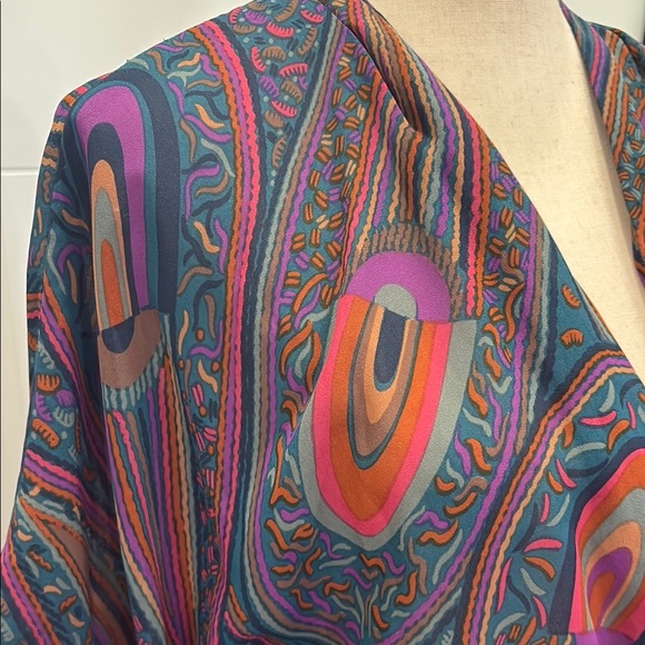 Blue and Purple Midi Sundress with V-Neck and Dolman Sleeves - Picture 5 of 7